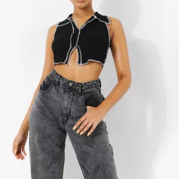 Boohoo Seam Detail Rib Crop Top - Picture 3 of 4